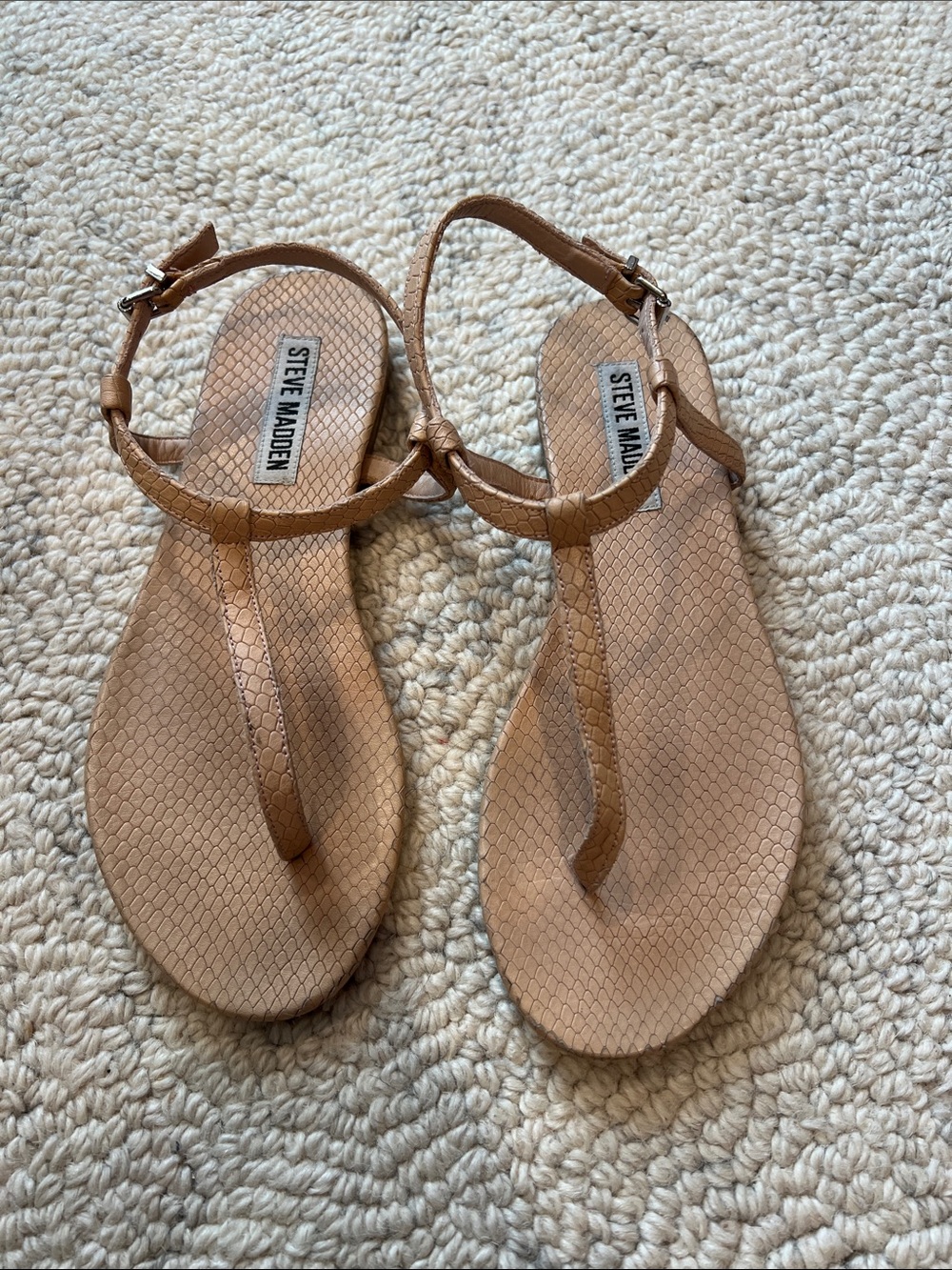 Steve Madden Nude/Tan T-Strap Sandals with Ankle Buckle